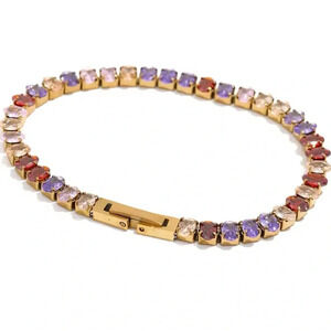 Colorful Zirconia 18K Gold Stainless Steel Waterproof Tennis Bracelet